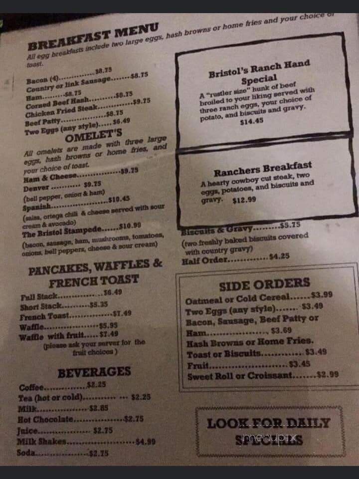 Bristol's Ranch House Cafe - Arnold, CA menu_pic
