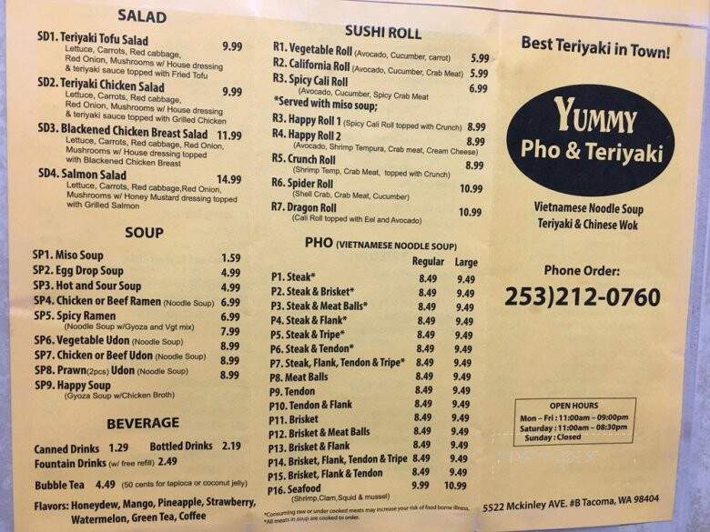 Yummy Pho & Teriyaki - Tacoma, WA menu_pic