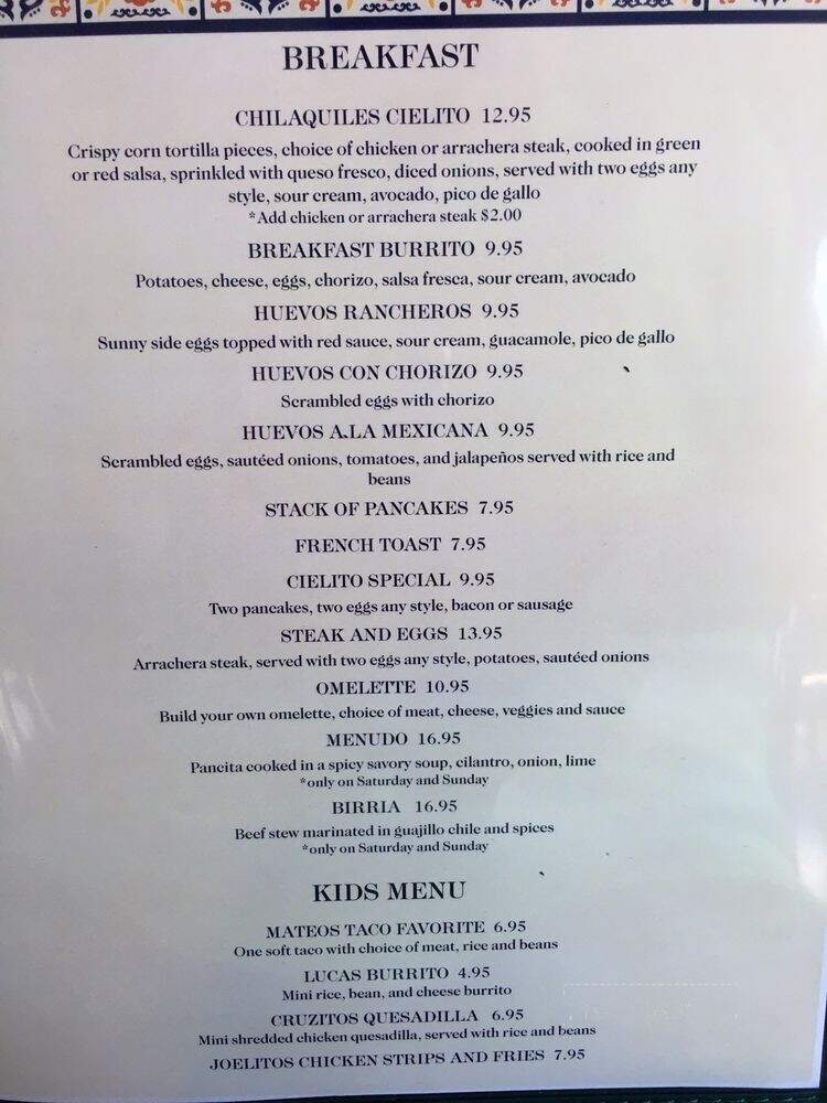 Cielito Lindo Mexican Restaurant - Santa Rosa, CA menu_pic