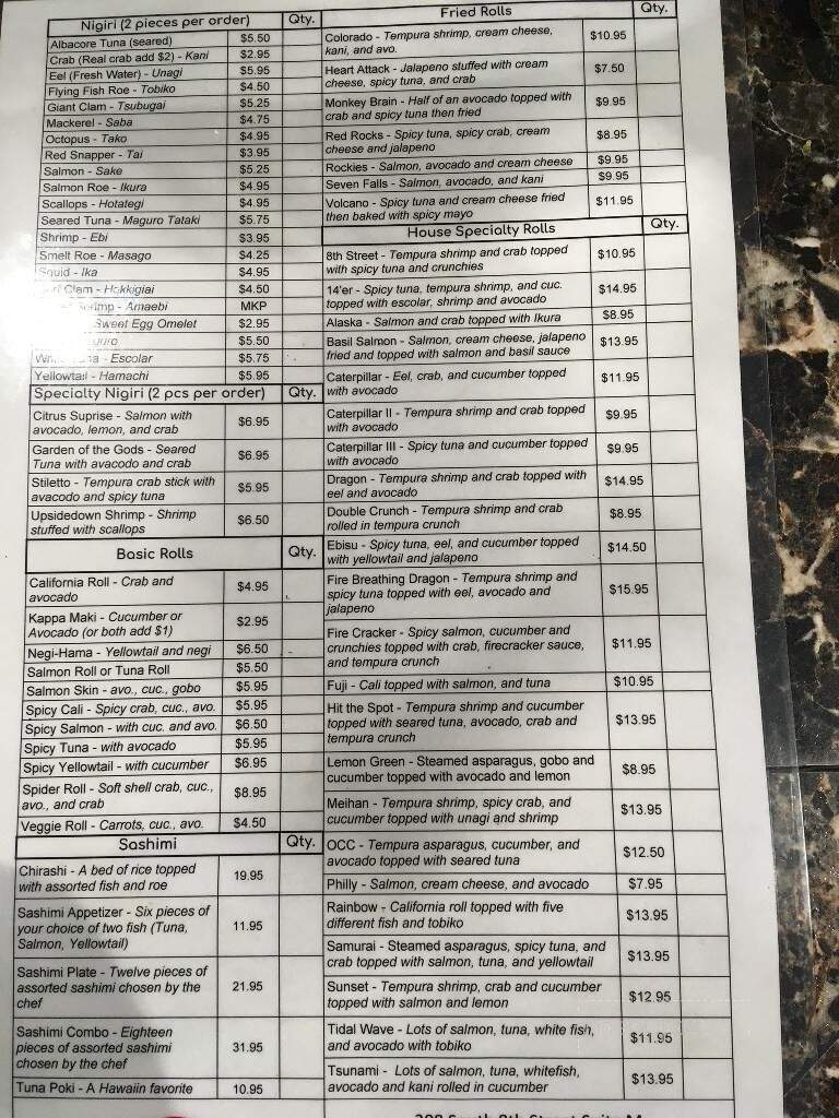 Sushi Spot - Colorado Springs, CO menu_pic