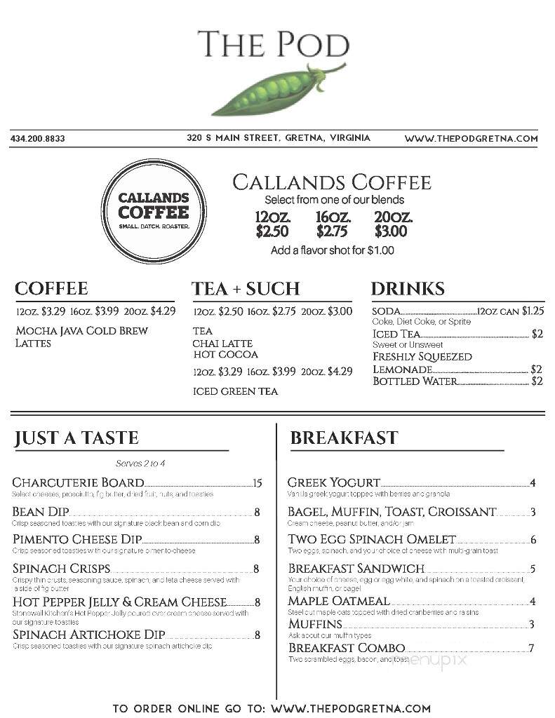 The Pod - Gretna, VA menu_pic
