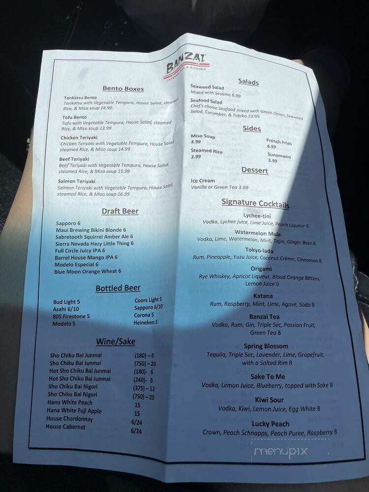 Banzai Japanese Bar & Kitchen - Fresno, CA menu_pic