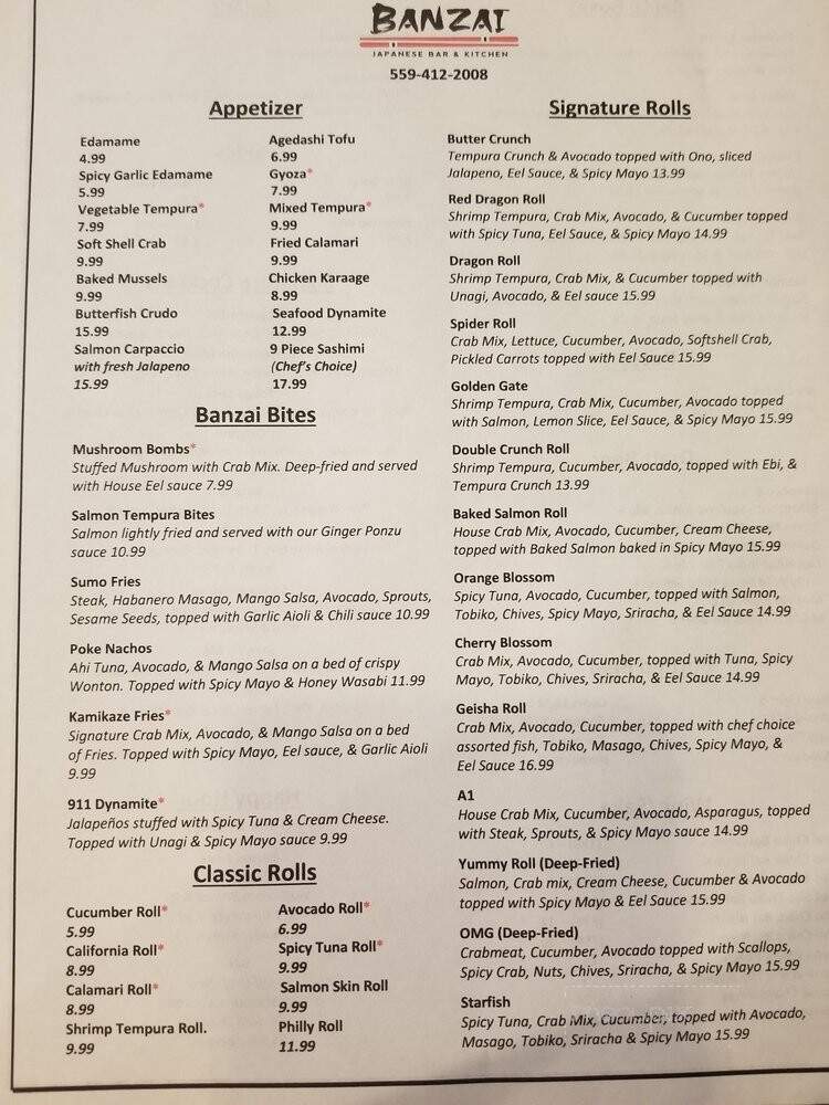 Banzai Japanese Bar & Kitchen - Fresno, CA menu_pic