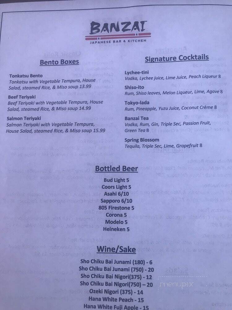 Banzai Japanese Bar & Kitchen - Fresno, CA menu_pic