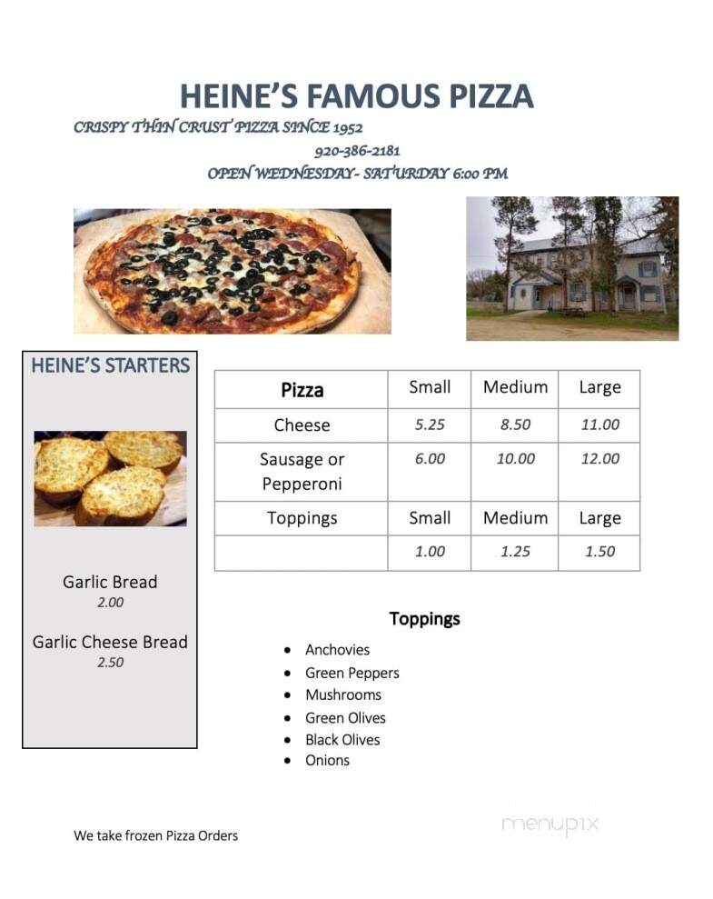 Heines Famous Pizza - Horicon, WI menu_pic