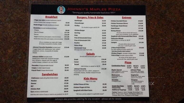 Johnny's Maples Pizza & Restaurant - Winnipeg, MB menu_pic