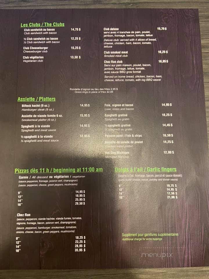 Restaurant Chez Ron - Gaspe, QC menu_pic