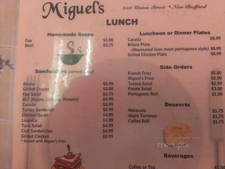 Miguel's Restaurant - New Bedford, MA menu_pic