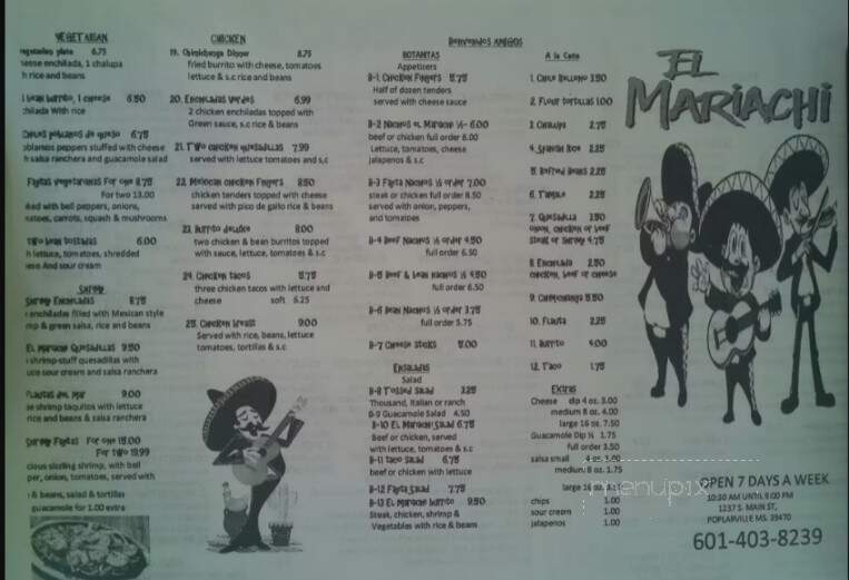 El Mariachi Restaurant - Poplarville, MS menu_pic