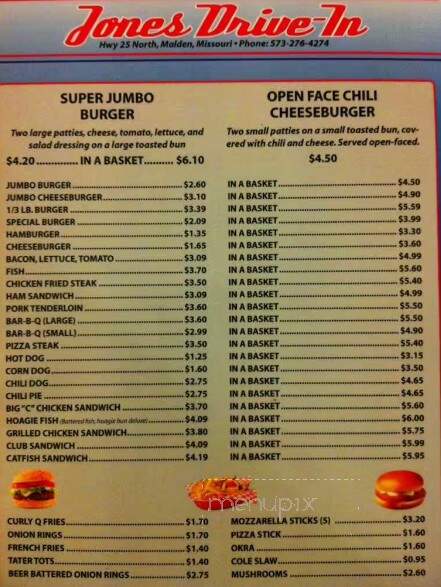 Jones Drive In Restaurant - Malden, MO menu_pic