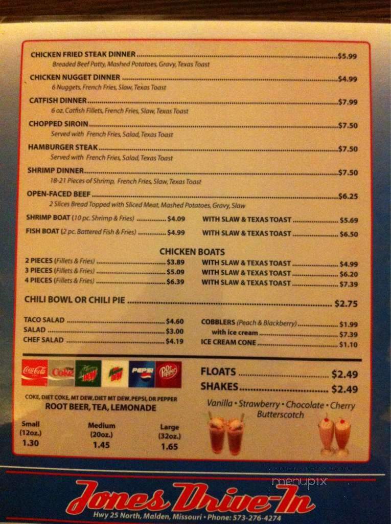 Jones Drive In Restaurant - Malden, MO menu_pic
