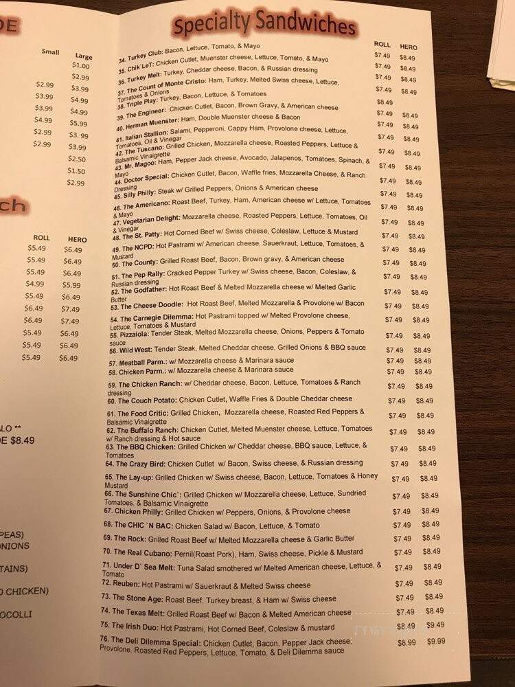 Chris's Deli - Mineola, NY menu_pic