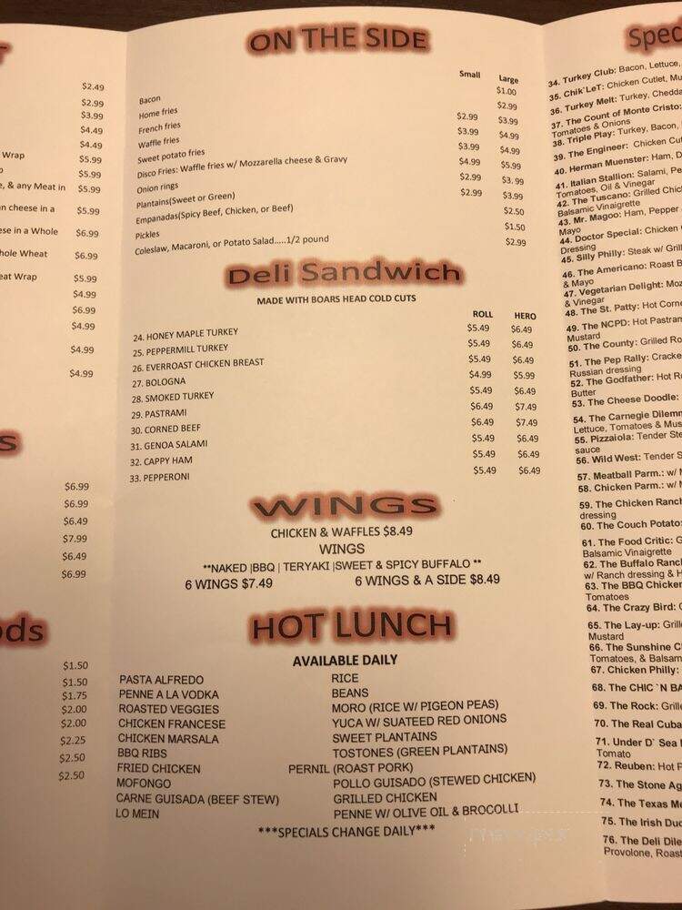 Chris's Deli - Mineola, NY menu_pic