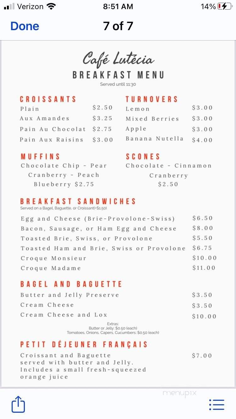 Cafe Lutecia - Philadelphia, PA menu_pic