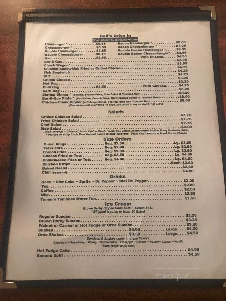 Bell's Drive In - Henderson, TN menu_pic