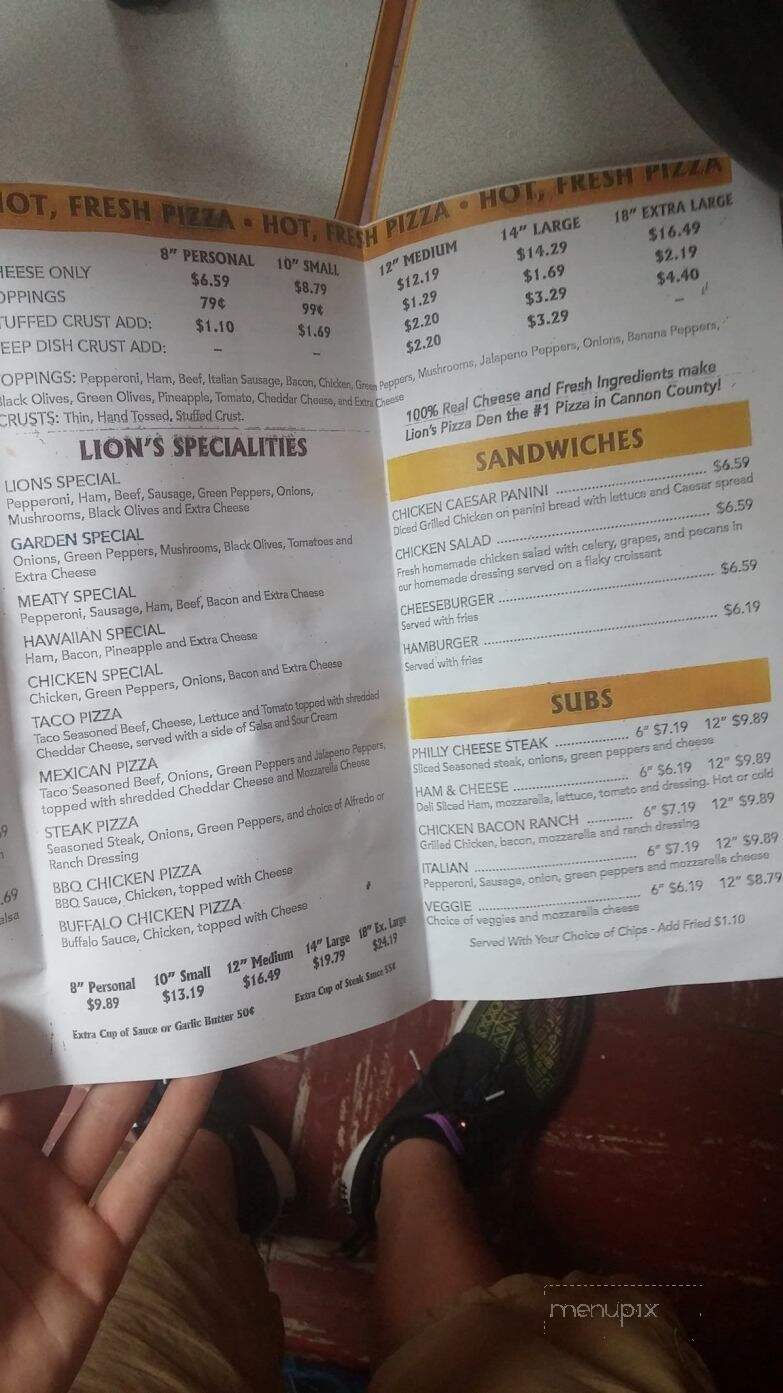 Lions Pizzaed In - Woodbury, TN menu_pic