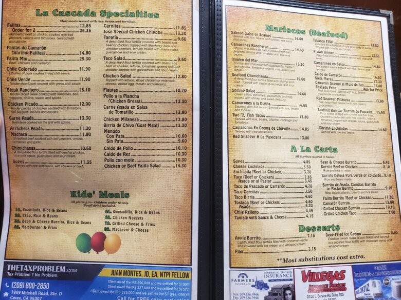 La Cascada Mexican Restaurant - Ceres, CA menu_pic