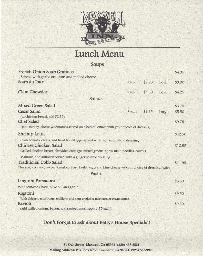 Maxwell Inn - Maxwell, CA menu_pic