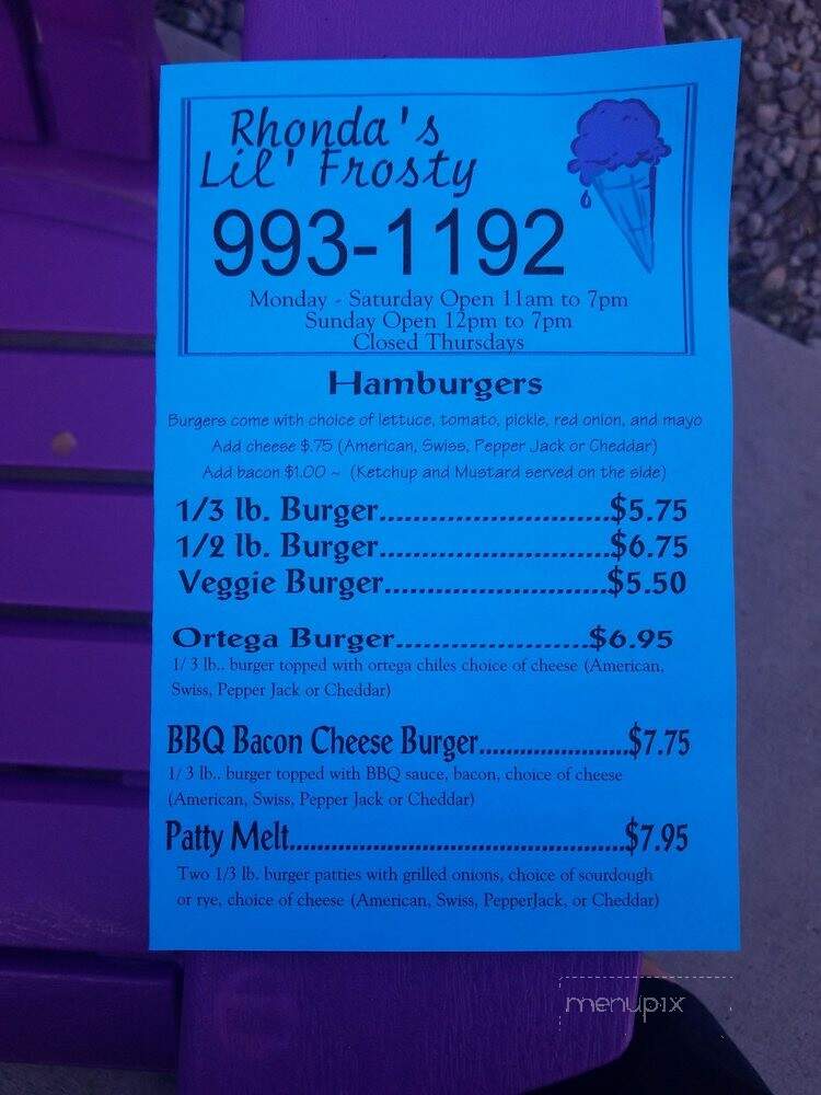 Rhonda's Lil' Frosty - Loyalton, CA menu_pic
