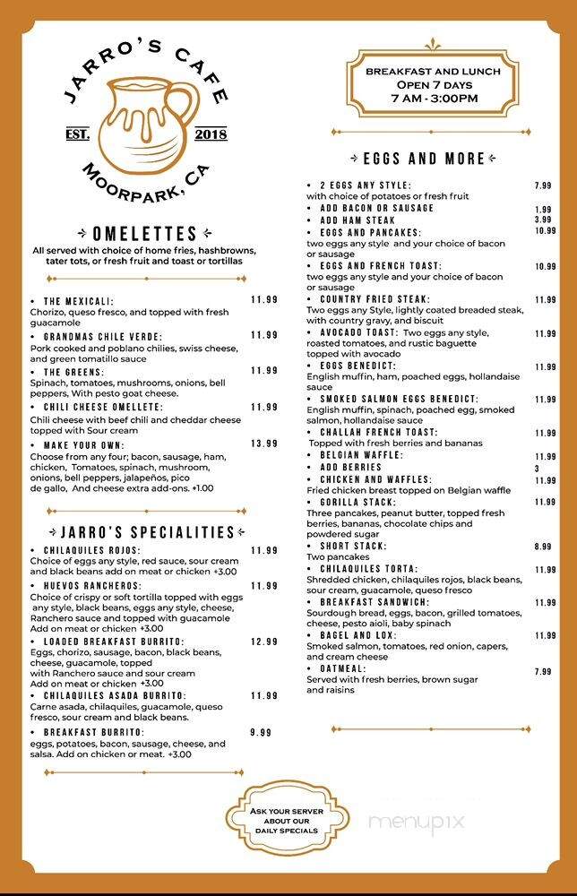 Jarro's Cafe - Moorpark, CA menu_pic