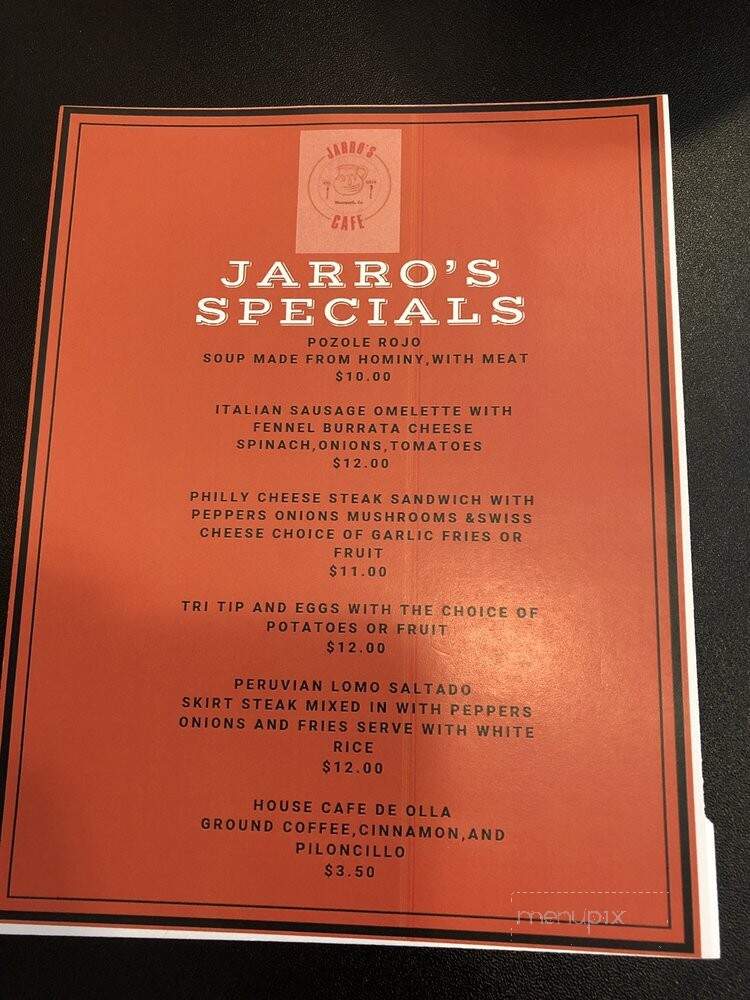Jarro's Cafe - Moorpark, CA menu_pic