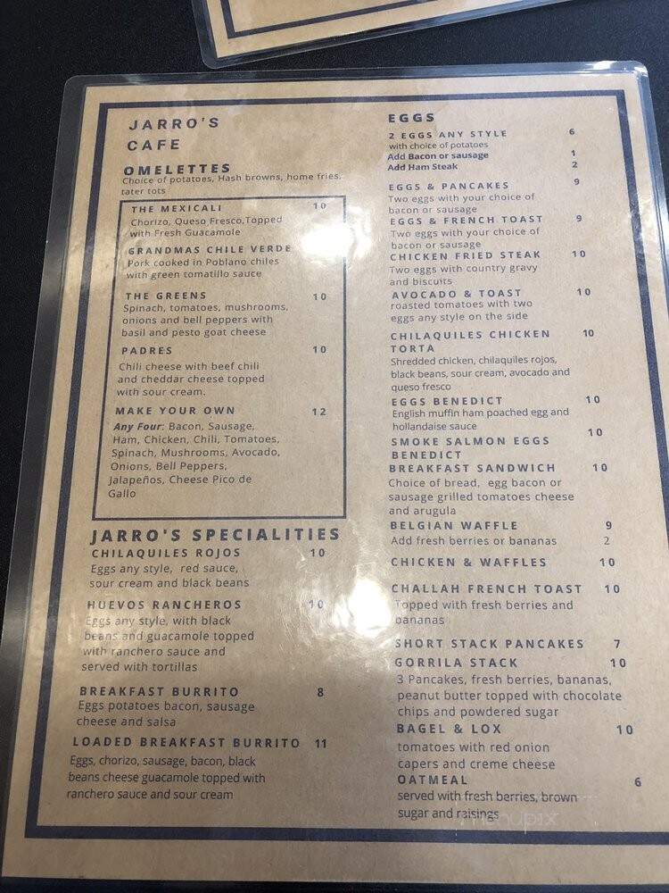 Jarro's Cafe - Moorpark, CA menu_pic