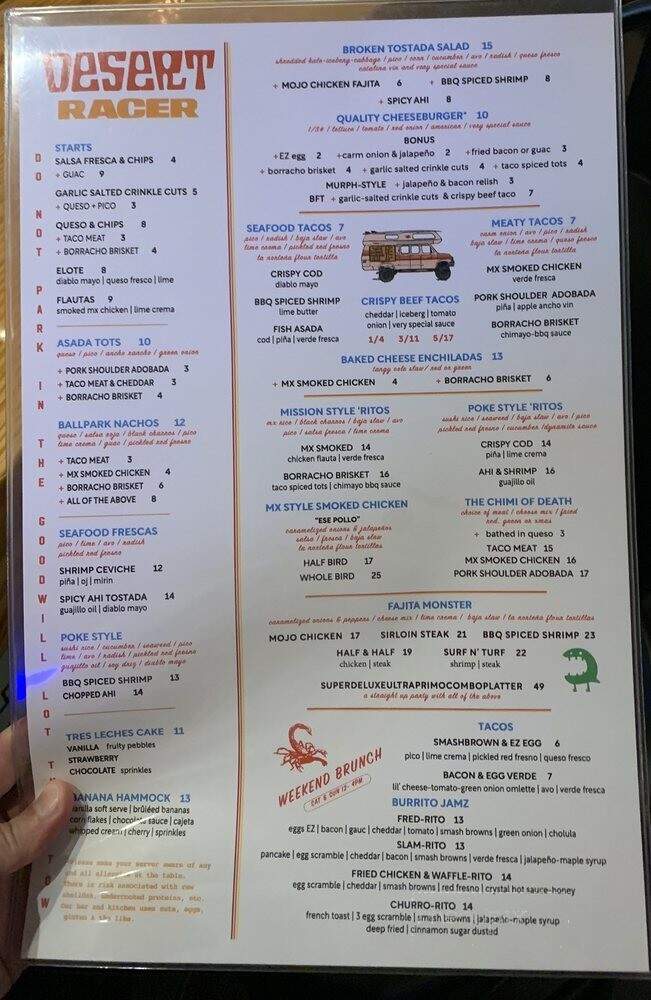 Desert Racer - Dallas, TX menu_pic