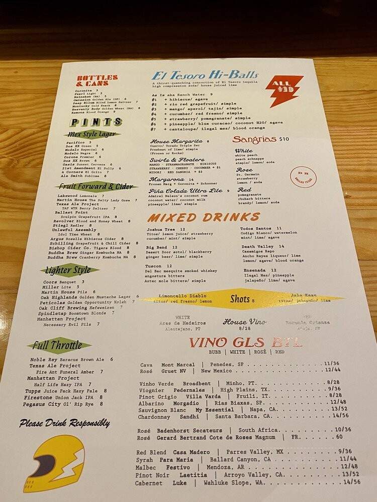 Desert Racer - Dallas, TX menu_pic