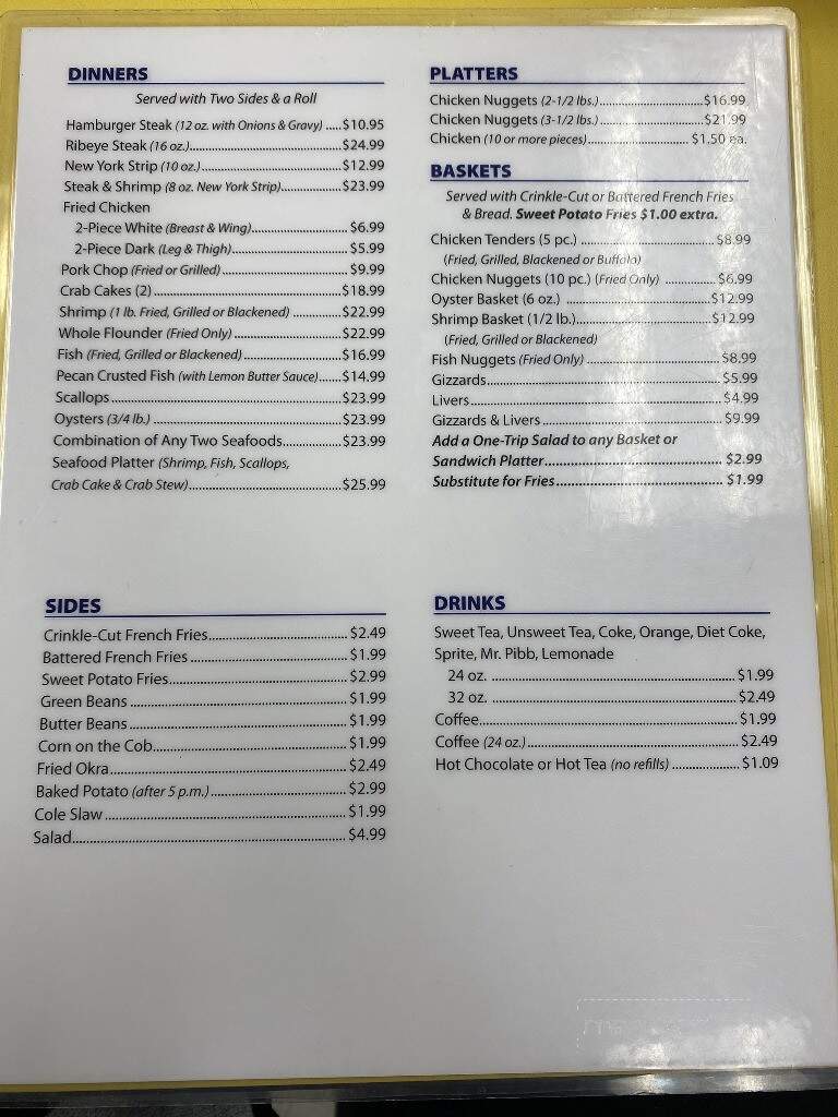 Altman's Restaurant - Eulonia, GA menu_pic