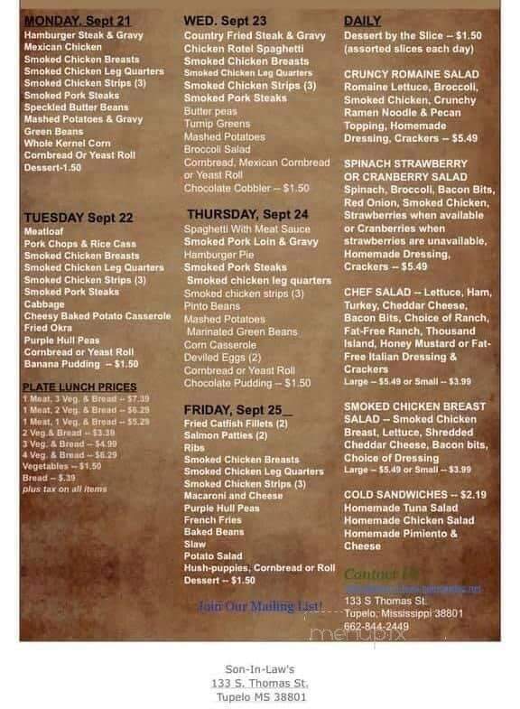 Son-in-Law's - Tupelo, MS menu_pic