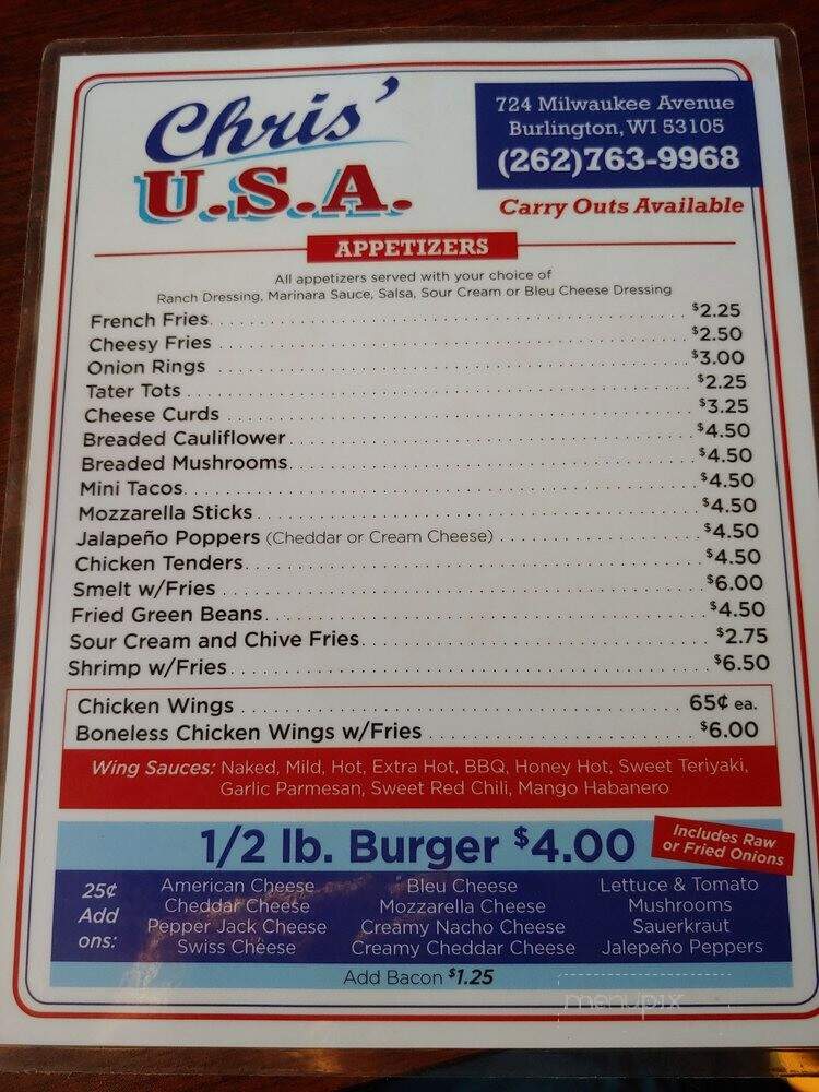Chris's USA - Burlington, WI menu_pic