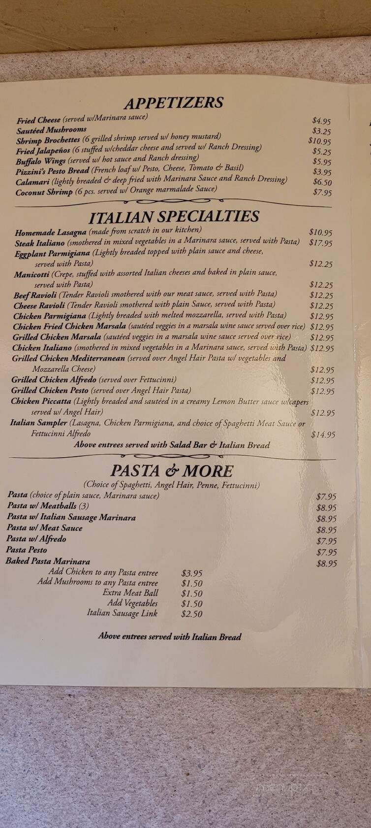 Pizzini's Italian Restaurant - Houston, TX menu_pic