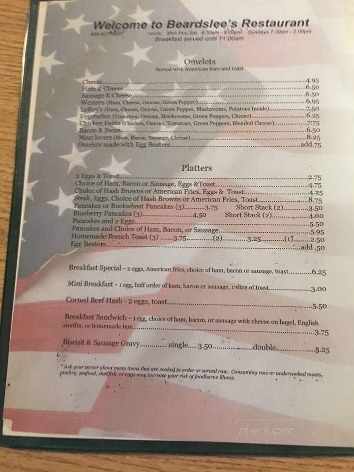 Beardslee's Restaurant - Edmore, MI menu_pic