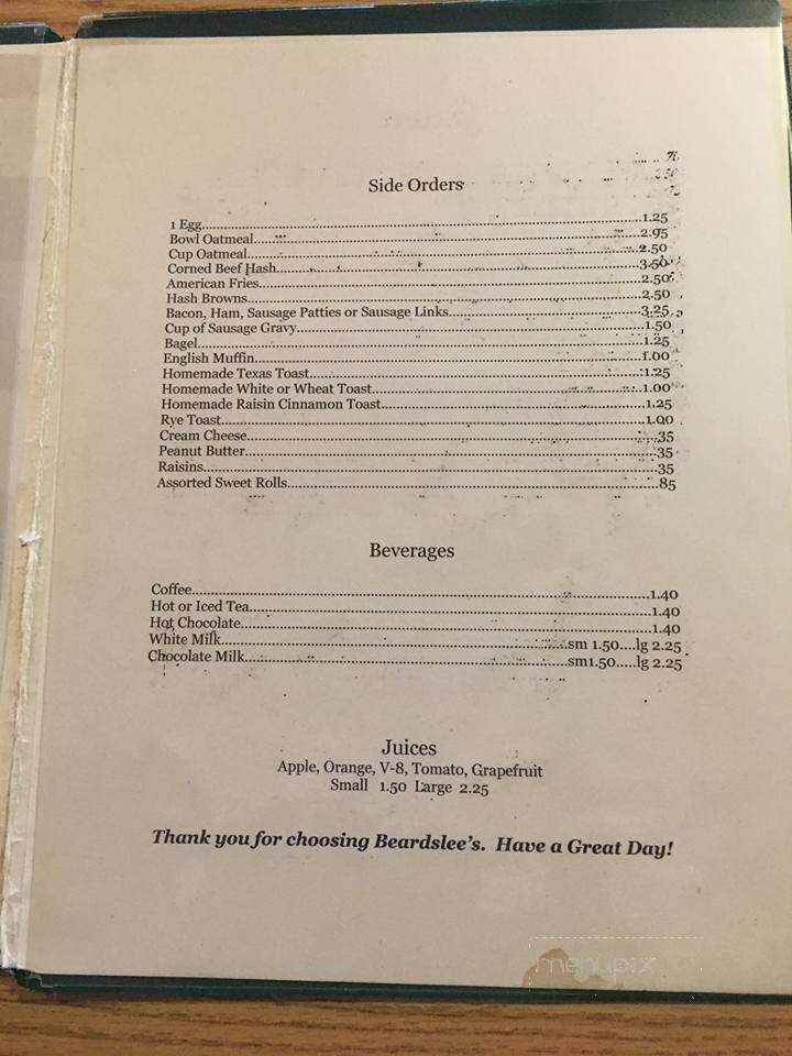 Beardslee's Restaurant - Edmore, MI menu_pic