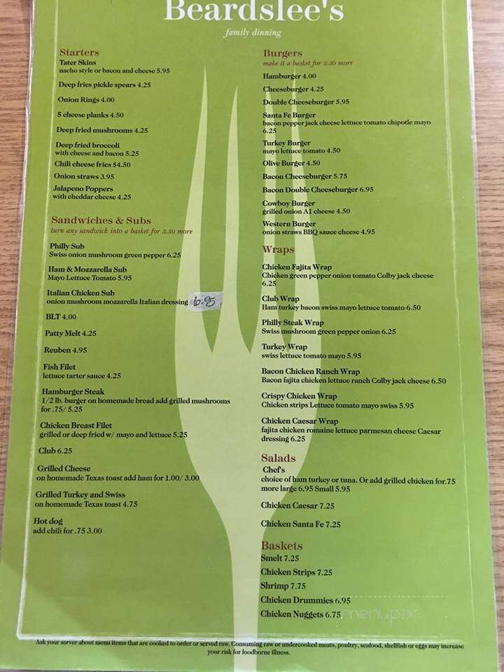Beardslee's Restaurant - Edmore, MI menu_pic