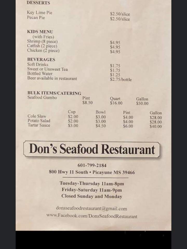 Don's Seafood Restaurant - Picayune, MS