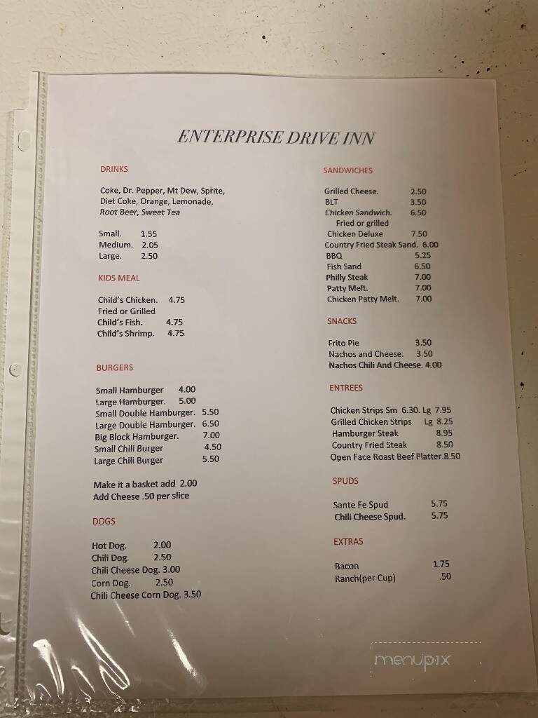 Enterprise Drive Inn - Bogue Chitto, MS menu_pic