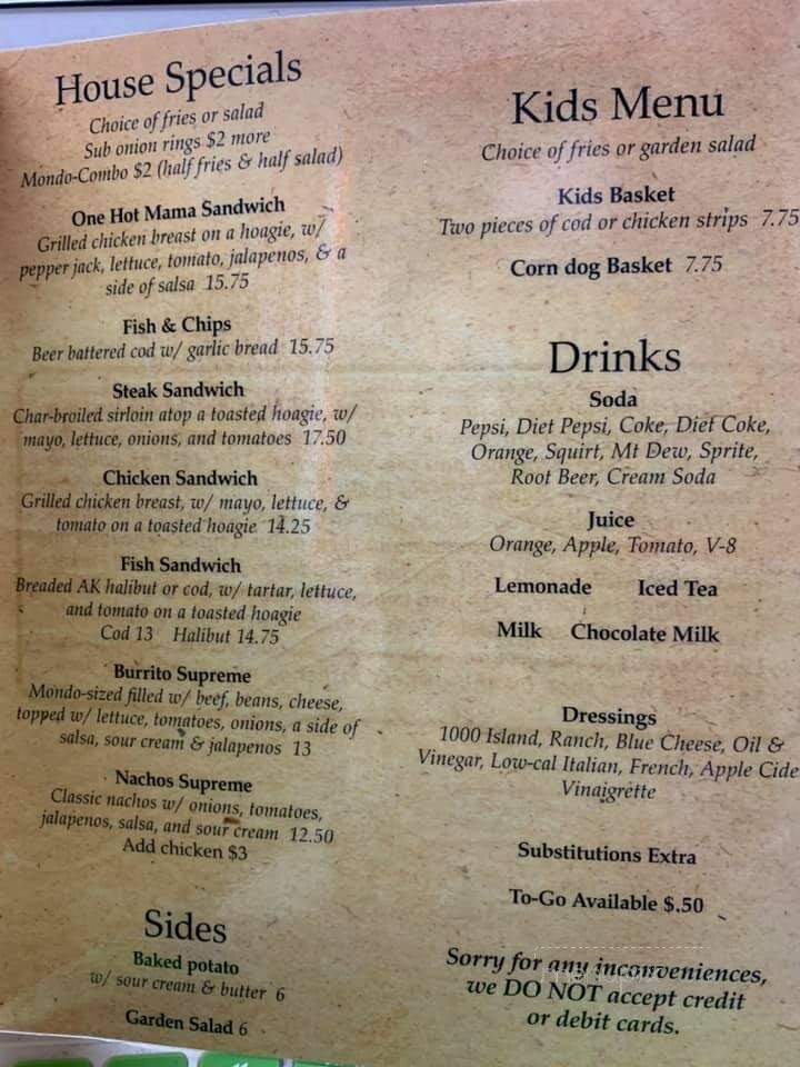 Monderosa Bar - Nenana, AK menu_pic