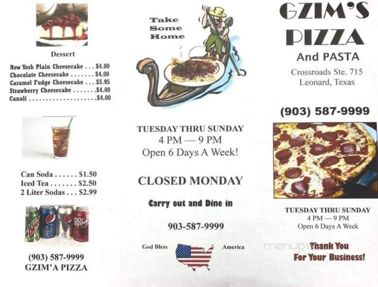 Gzim's Chicago Style Pizza - Leonard, TX menu_pic