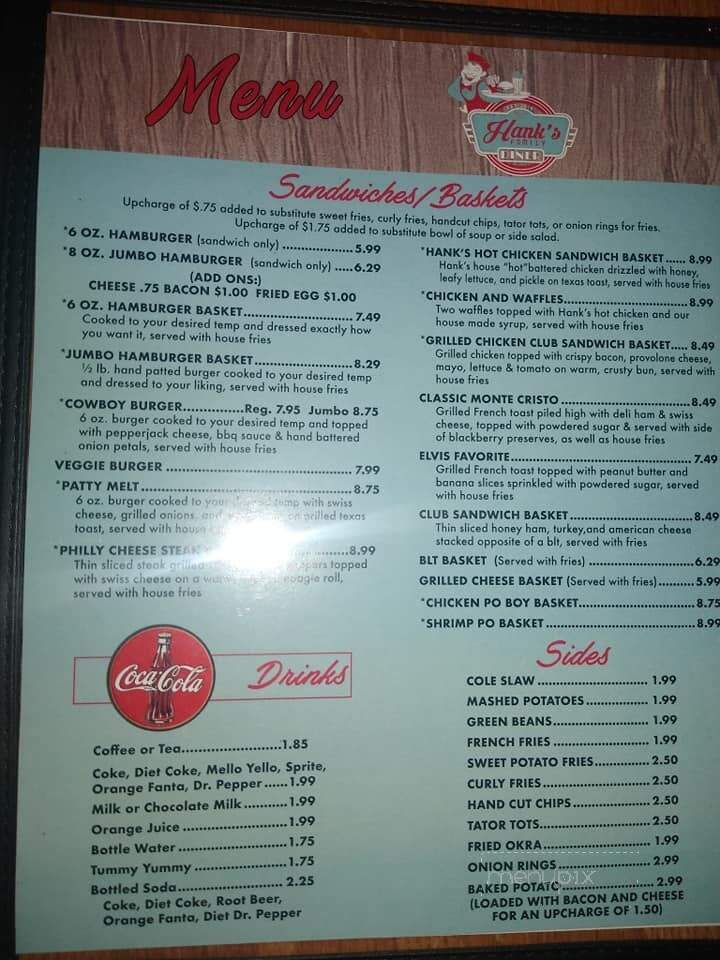 Hank's Family Diner - Hohenwald, TN menu_pic