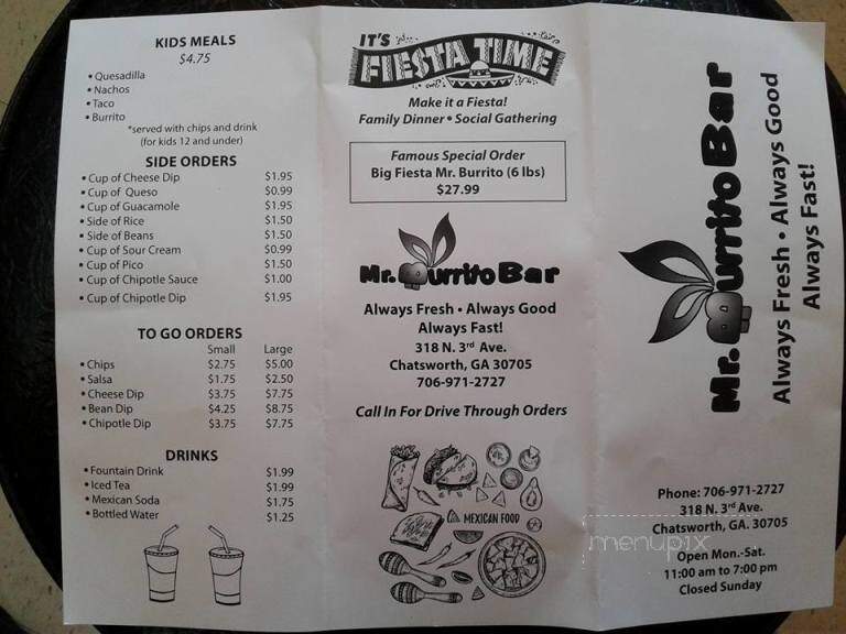 Mr Burrito Grill - Chatsworth, GA menu_pic
