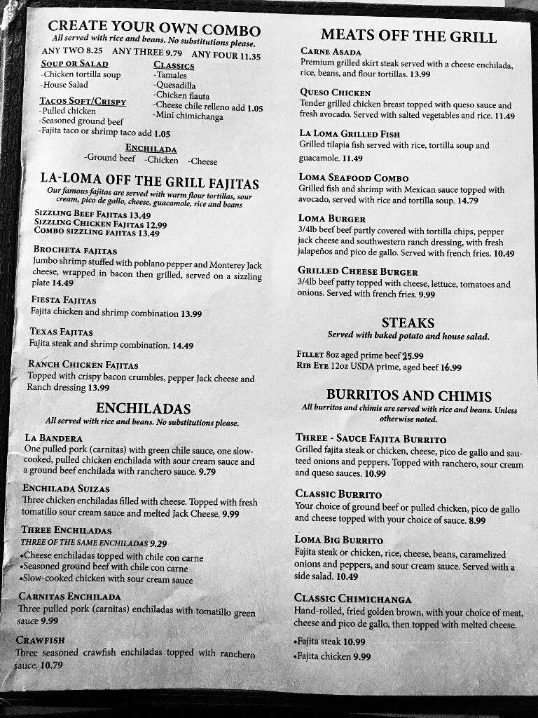La Loma Grill - Camden, AR menu_pic