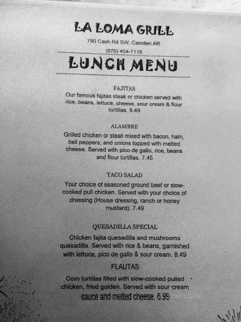 La Loma Grill - Camden, AR menu_pic