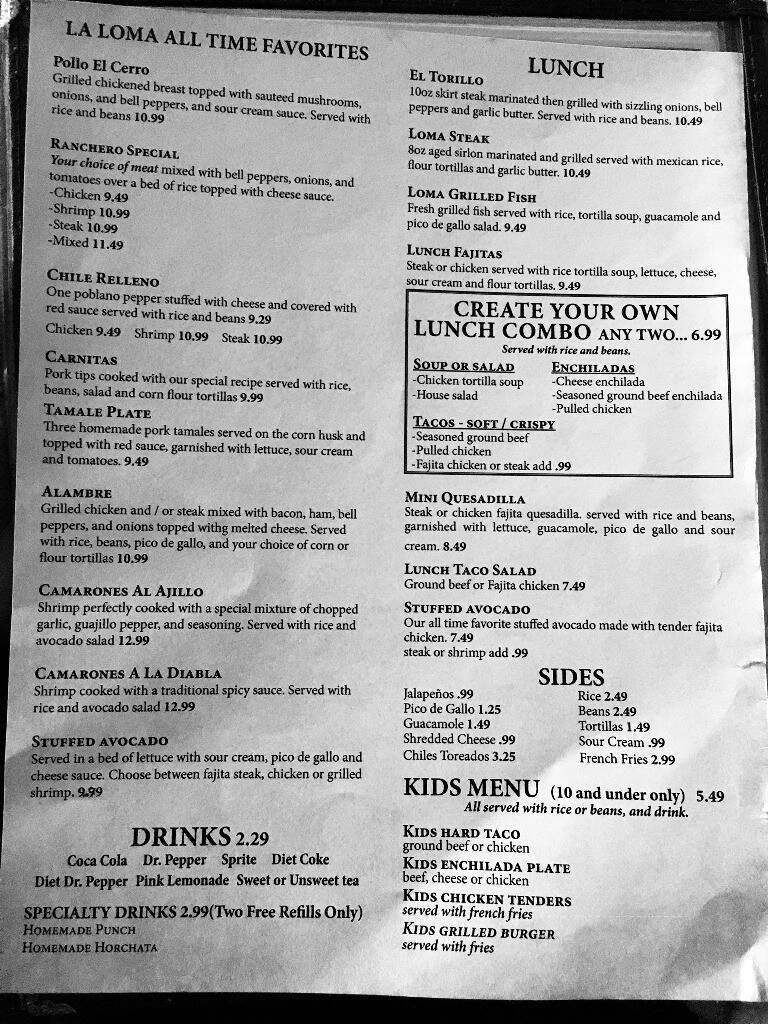 La Loma Grill - Camden, AR menu_pic