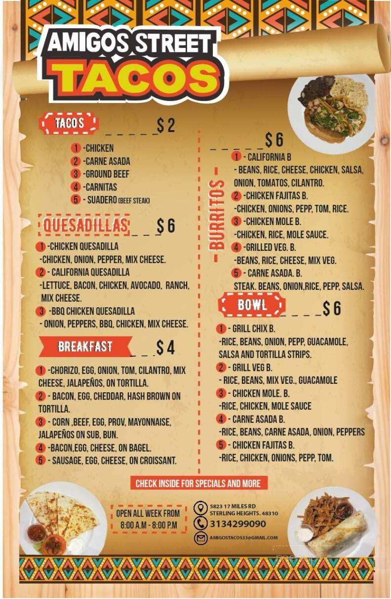 Amigos Street Tacos - Sterling Heights, MI menu_pic