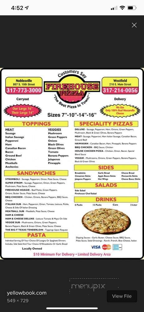 Firehouse Pizza - Noblesville, IN menu_pic