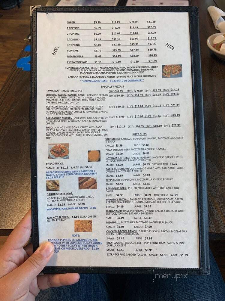 Papeno's Pizza - Palmyra, IN menu_pic