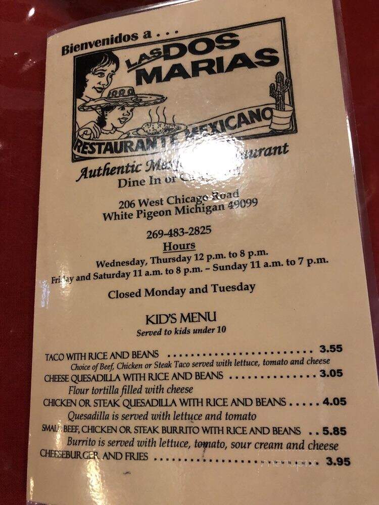 Las Dos Marias - White Pigeon, MI menu_pic