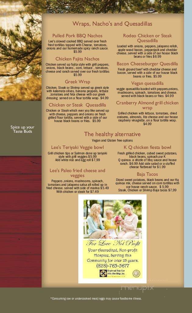 Lee's - Bakersville, NC menu_pic
