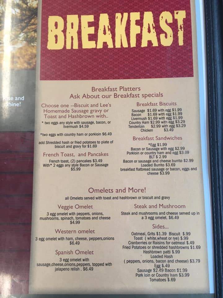 Lee's - Bakersville, NC menu_pic